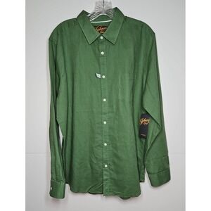 Johnny Bigg Men's Green Linen Blend Button Up Long Sleeve Shirt Size Large NWT